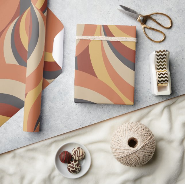 Abstrakt Boho Retro Wavy Lines Geschenkpapier (Kunsthandwerk)