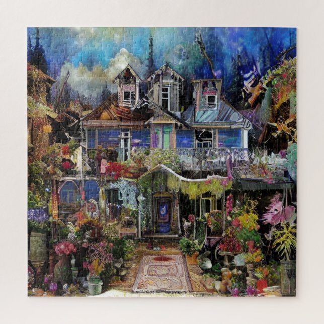 Abstrakt Boho Spuk House Floral Collage (Vertikal)