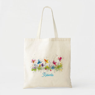 Abstrakt Boho Wildblumen Blau Pink Tragetasche