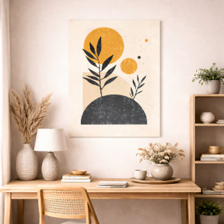 Abstrakt Botanische Sonne Geometrisch Minimal Gelb Poster