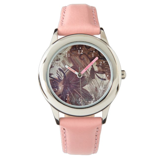 Abstrakt-braune Blumenmuster 1 Armbanduhr (Vorderseite)