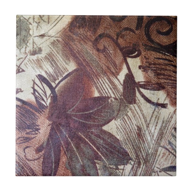 Abstrakt-braune Blumenmuster 1 Fliese (Vorderseite)
