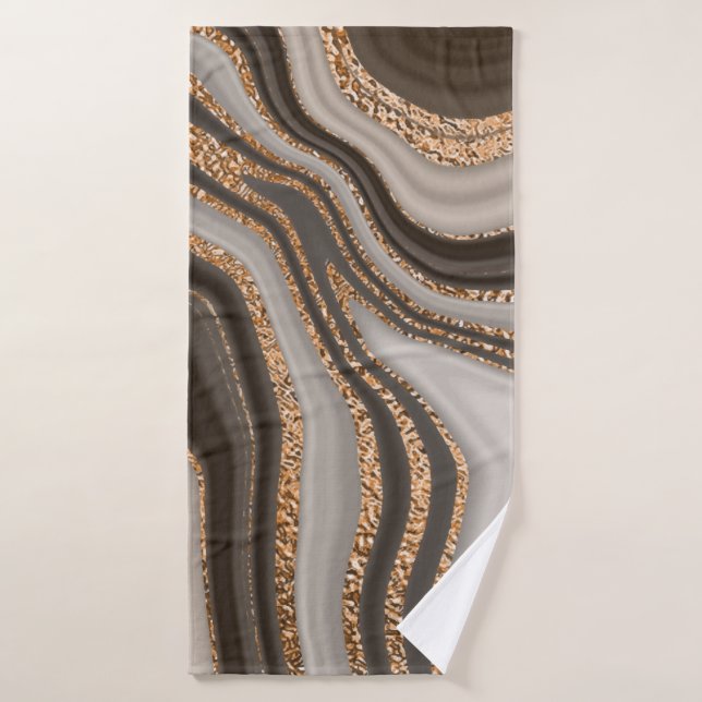Abstrakt-brauner Marmor mit goldener Textur Badehandtuch (Badehandtuch)