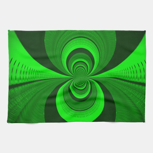 Abstrakt Bright Green Groovy Kaleidoscope Muster Handtuch (Horizontal)