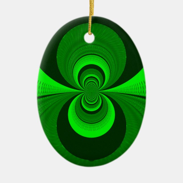 Abstrakt Bright Green Groovy Kaleidoscope Muster Keramikornament (Vorne)