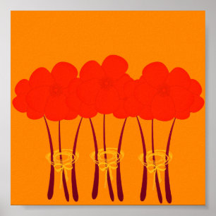 Abstrakt Bright Orange Red Anemones Bouquet Poster