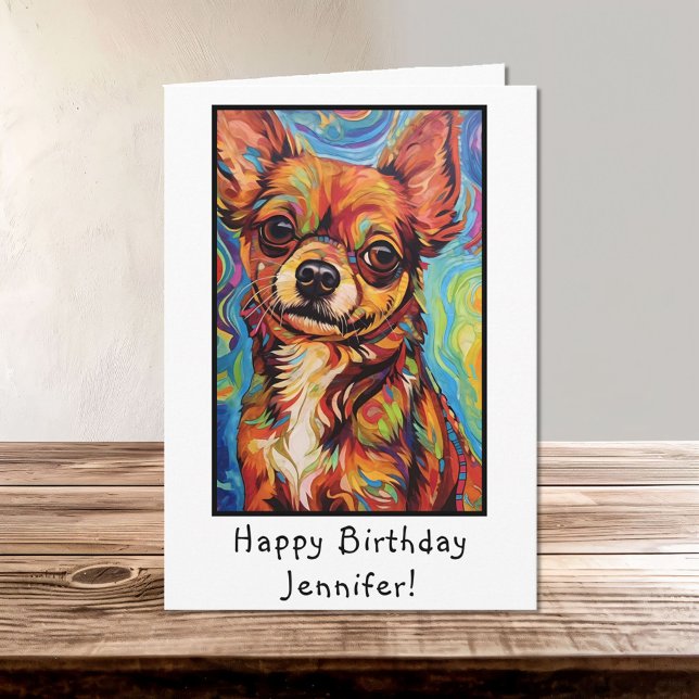 Abstrakt Brown Chihuahua Happy Birthday Name Karte (Von Creator hochgeladen)