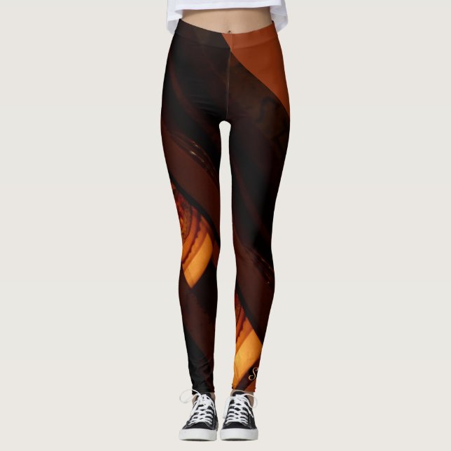 Abstrakt Brown, Rost, Gold mit Name Fashion Leggings (Vorderseite)