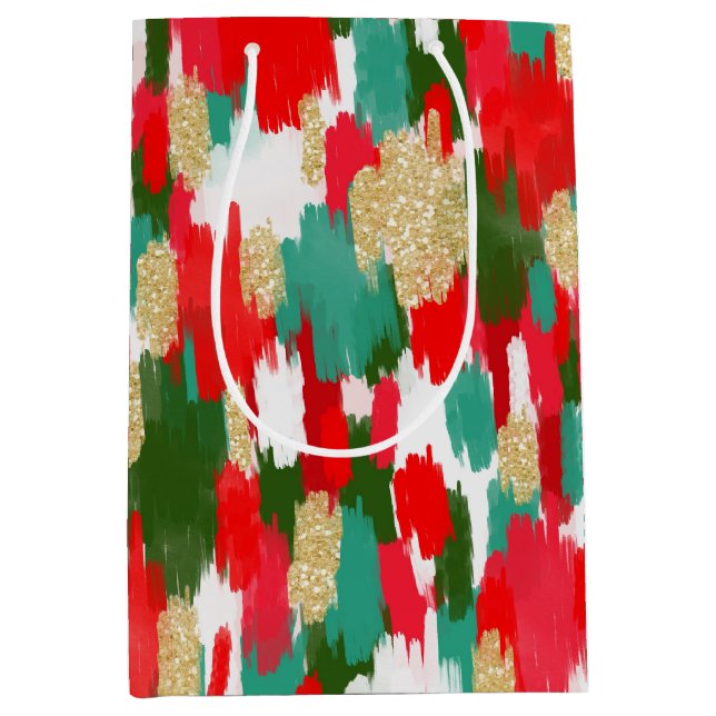 Abstrakt Brush Strokes Gold Glitzer Weihnachten Mittlere Geschenktüte (Vorderseite)