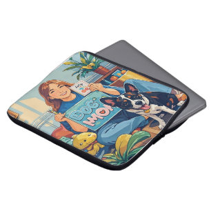 Abstrakt Cartoon Hund Mama Welpe Laptopschutzhülle