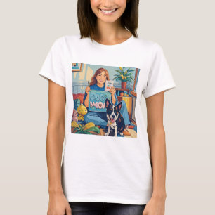 Abstrakt Cartoon Hund Mama Welpe T-Shirt