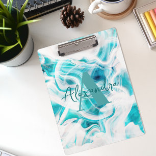 Abstrakt Chic Aquamarin White Liquid Paint Script Klemmbrett