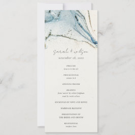 Abstrakt Chic Blue Gold Beachy Wedding Programm