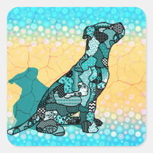Abstrakt Collage Domingo der Hund-ID106 Quadratischer Aufkleber