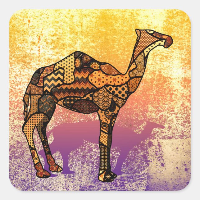 Abstrakt Collage Ozzy die Camel-ID102 Quadratischer Aufkleber (Vorderseite)