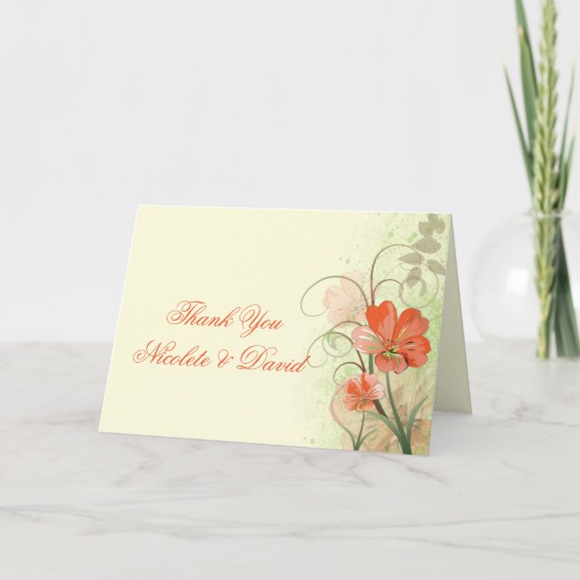 Abstrakt Coral Limone Blume Wirbel Vielen Dank Dankeskarte (Vorderseite)