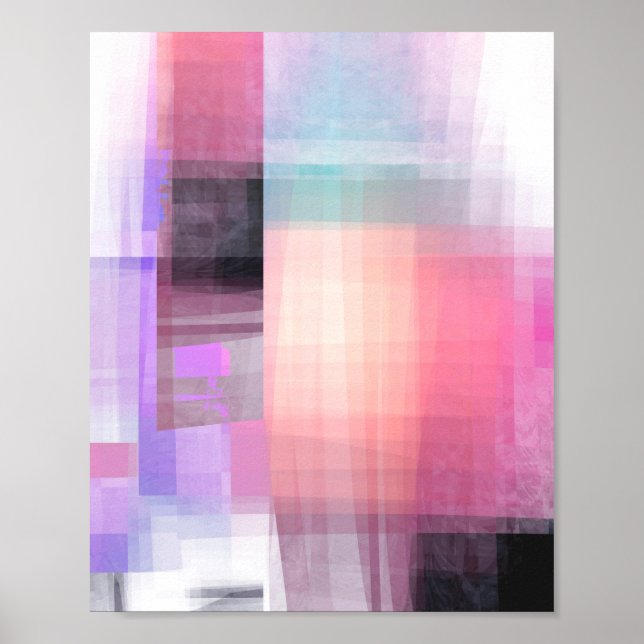 Abstrakt Coral Pink Lila Black Square Geometric Poster (Vorne)