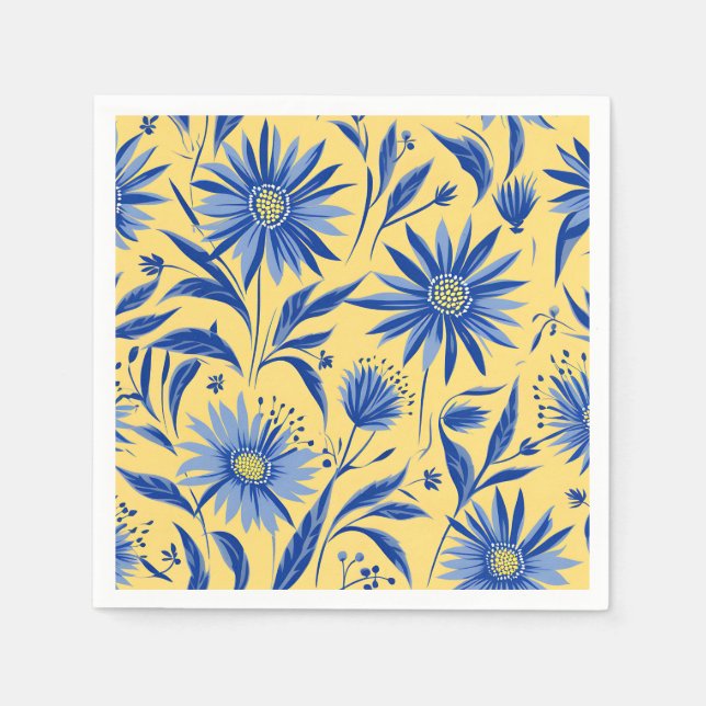 Abstrakt Cornflower Blue Botanical Serviette (Vorderseite)
