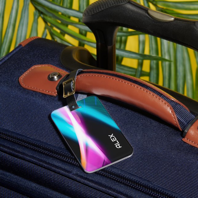 Abstrakt Cyan, Magenta & Black Dynamic iPhone Case Gepäckanhänger (Vorderseite Insitu 1)