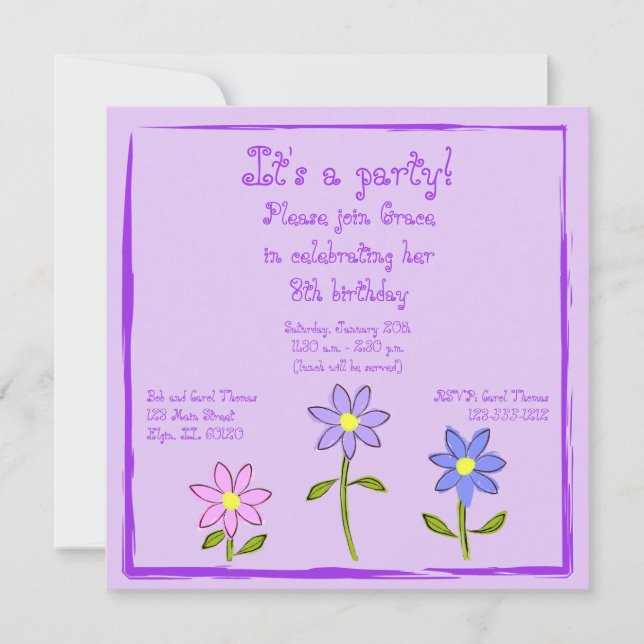 Abstrakt Daisies Kid's Party Einladung (Vorderseite)