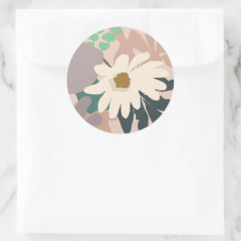 Abstrakt Daisy Floral Foliage Modern Runder Aufkleber