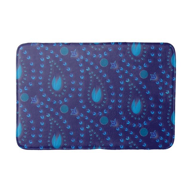Abstrakt Dark Blue Paisley Tulip Blumenmuster Badematte (Vorderseite)