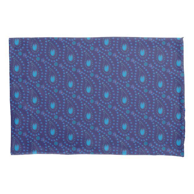 Abstrakt Dark Blue Paisley Tulip Blumenmuster Kissenbezug (Vorderseite)