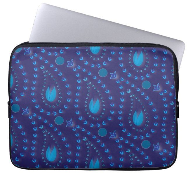 Abstrakt Dark Blue Paisley Tulip Blumenmuster Laptopschutzhülle (Vorderseite)