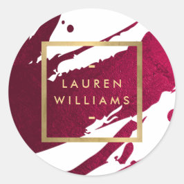 Abstrakt Deep Ruby Red Brushstrikes Runder Aufkleber