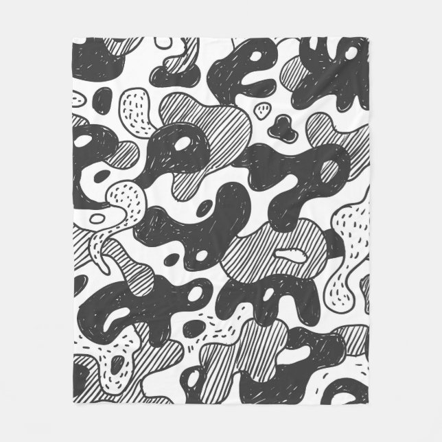 Abstrakt Doodle Camouflage Black Style Fleecedecke (Vorderseite)