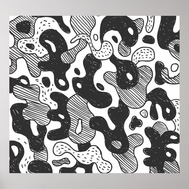 Abstrakt Doodle Camouflage Black Style Poster (Vorne)