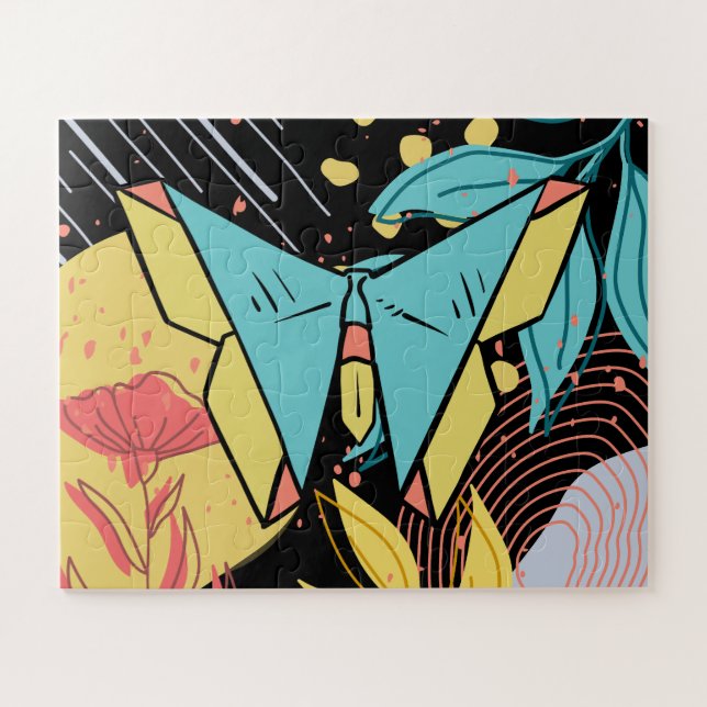 Abstrakt & Doodle Farbenfrohe Blume Schmetterling  (Horizontal)