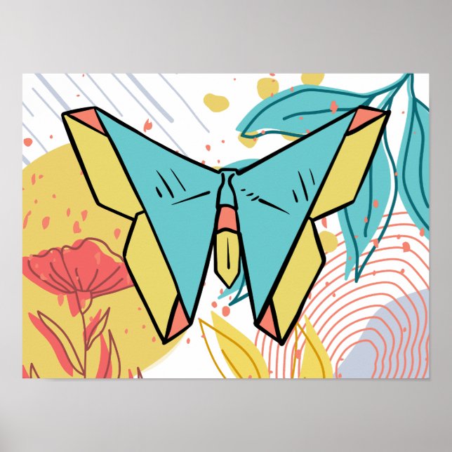 Abstrakt & Doodle Farbenfrohe Blume Schmetterling  Poster (Vorne)