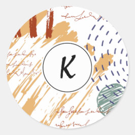 Abstrakt Doodle Geometric Monogram Runder Aufkleber