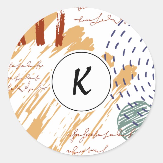 Abstrakt Doodle Geometric Monogram Runder Aufkleber (Vorderseite)