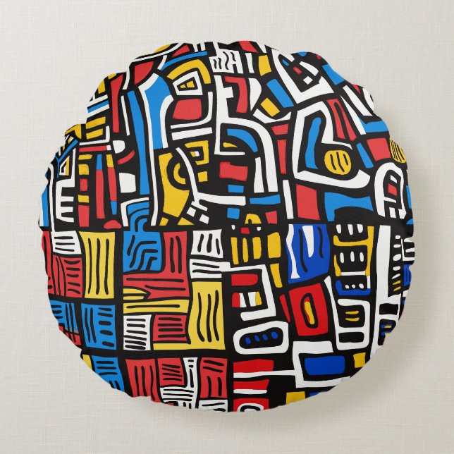abstrakt doodle modern rundes kissen (Vorderseite)