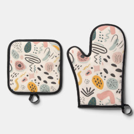 Abstrakt Doodles Graffiti pastellfarben Ofenhandschuh & Topflappen-Set