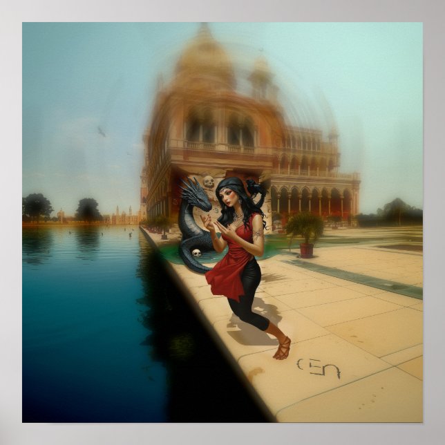 Abstrakt Dragon Skull Hexchy AI Art Matt Value Poster (Vorne)