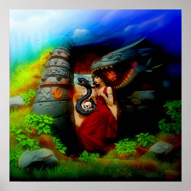 Abstrakt Dragon Skull Hexchy AI Art Matt Value Poster (Vorne)