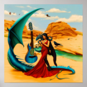 Abstrakt Dragon Skull Hexchy AI Art Matt Value Poster