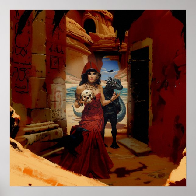 Abstrakt Dragon Skull Hexchy AI Art Matt Value Poster (Vorne)