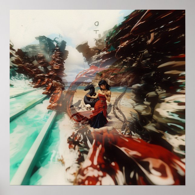 Abstrakt Dragon Skull Hexchy AI Art Matt Value Poster (Vorne)