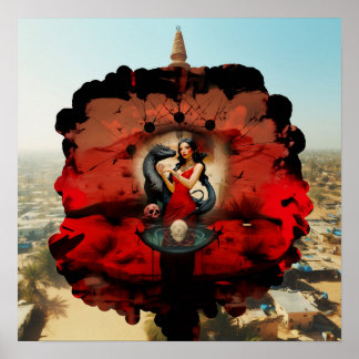 Abstrakt Dragon Skull Hexchy AI Art Matt Value Poster