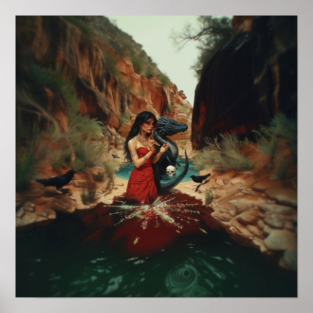 Abstrakt Dragon Skull Hexchy AI Art Matt Value Poster (Vorne)