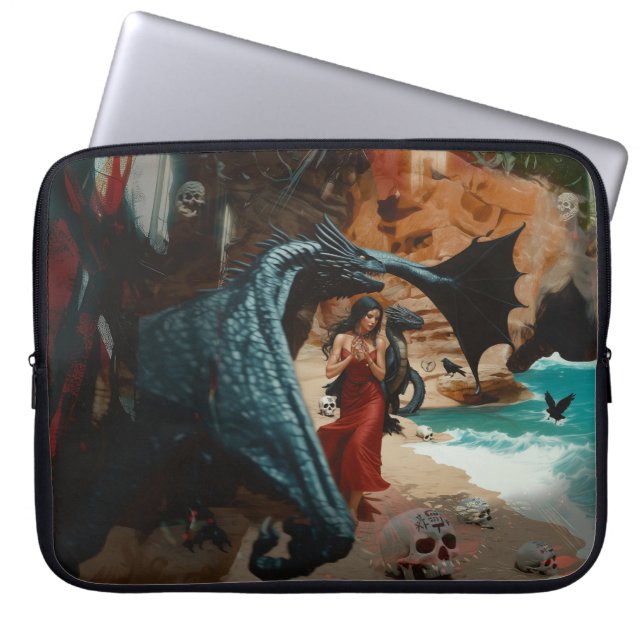 Abstrakt Dragon Skull okkultiert Dunkle Hexe Kunst Laptopschutzhülle (Vorderseite)