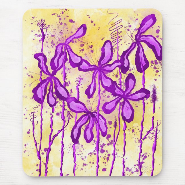 Abstrakt eingefärbte Blume Gelb Lila Mousepad (Vorne)
