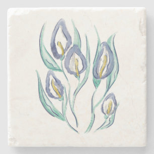 Abstrakt Elegante: Wasserfarbe Lila Calla Lilies Steinuntersetzer