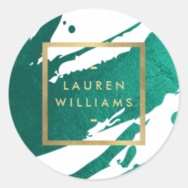 Abstrakt Emerald Green Brushstrikes Runder Aufkleber