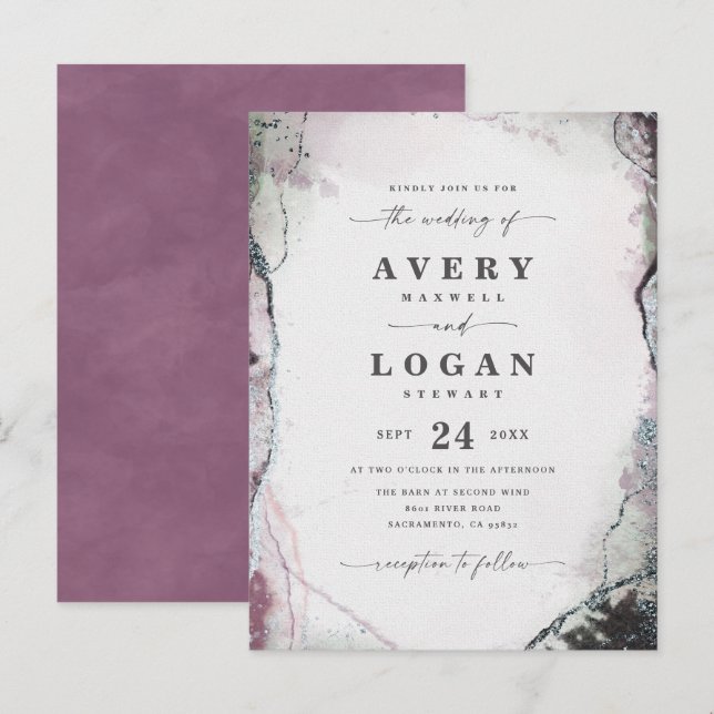 Abstrakt Ethereal Lilac Lila Hochzeit Einladung (Vorne/Hinten)