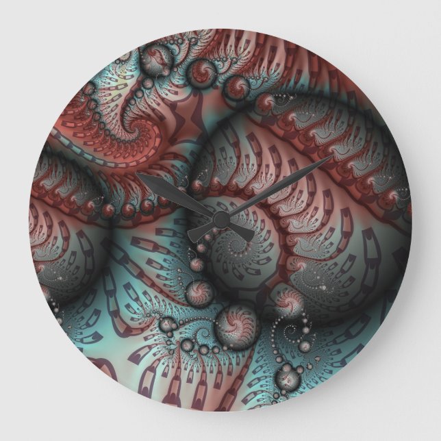 Abstrakt Fantasy Fraktal Art Balls Braun Blau Große Wanduhr (Vorderseite)